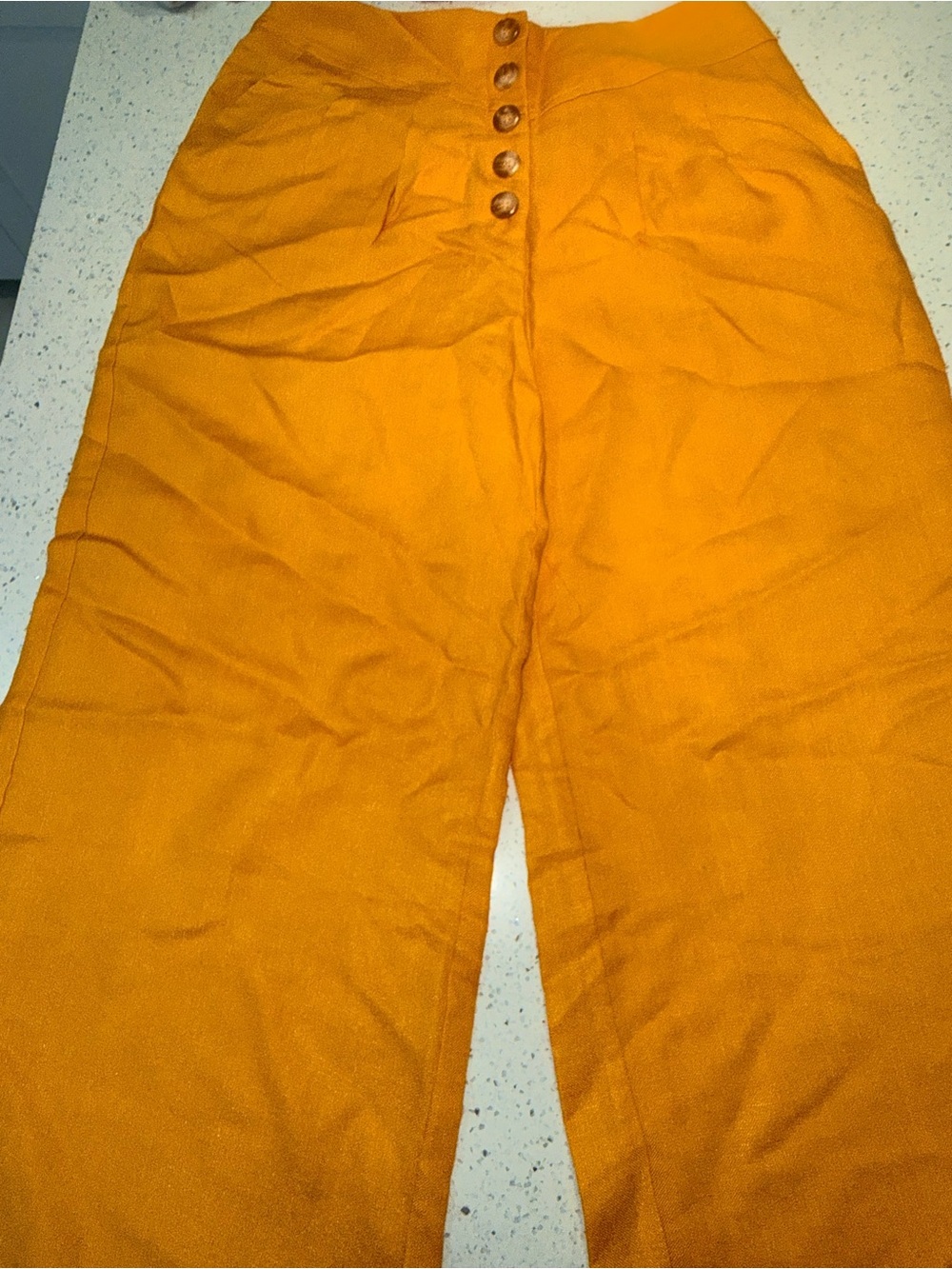 Moon River Button-Front Wide Leg Pants — Mustard